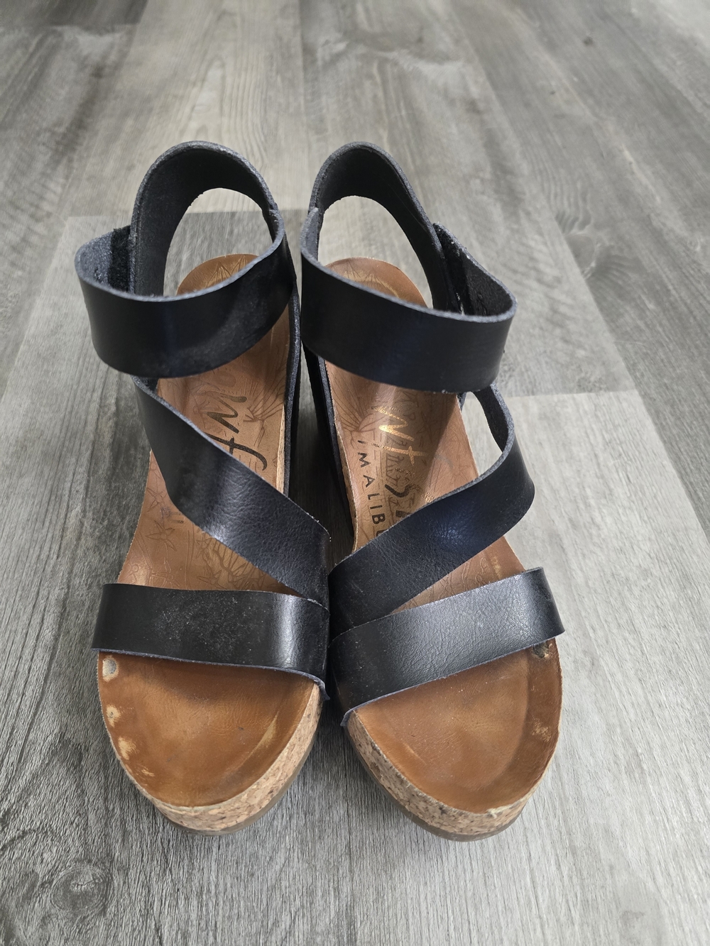 Blowfish Black Leather Cork Wedge Sandals for Women